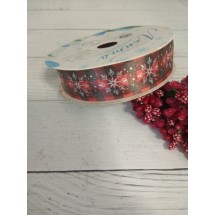 Лента декоративная атласная «Снежинки на клетке», 2 см × 5 м